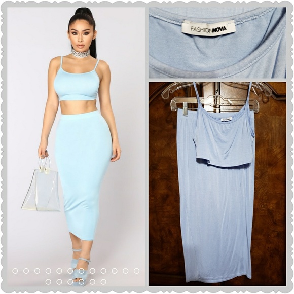 Fashion Nova Dresses & Skirts - Fashion Nova Two Piece Skirt Set Baby Blue